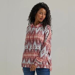 Wrangler Retro Geometric Relaxed Pullover Hoodie in Red Geo Sz S